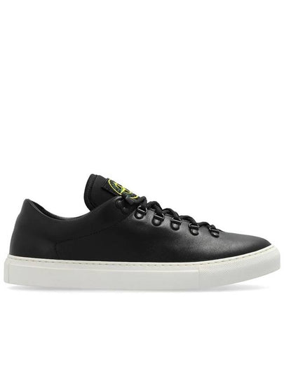 S0101 Logo Lace-Up Leather Low Top Sneakers Black - STONE ISLAND - BALAAN 2