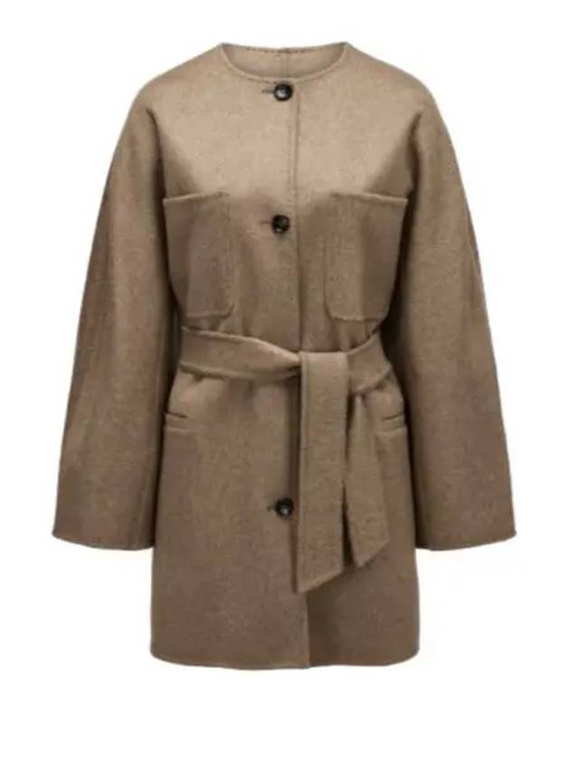 Albata Crew Neck Belt Single Coat Brown - MAX MARA - BALAAN 1