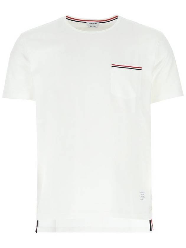 Men's Medium Weight Jersey Tipped Pocket Crewneck Short Sleeve T-Shirt White - THOM BROWNE - BALAAN 2