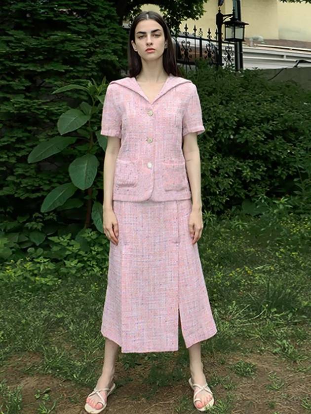 Tweed Long Skirt Pink - DAMAGE MNEMONIC - BALAAN 2