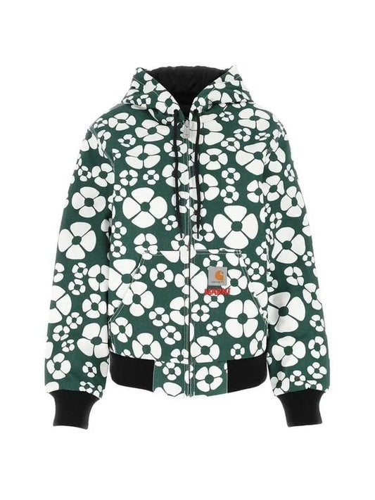 Floral Print Hooded Jacket Green - MARNI - BALAAN 1