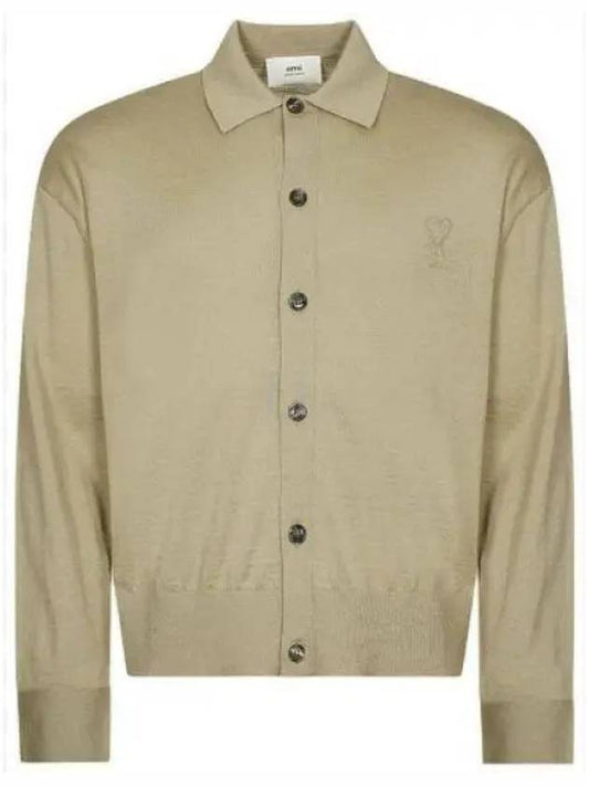 De Coeur Logo Wool Cardigan Beige - AMI - BALAAN 2