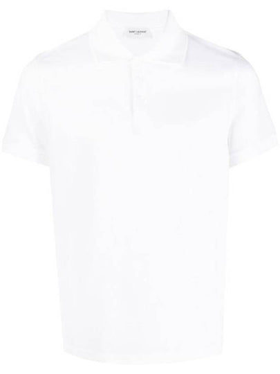 Men's Monogram Cotton Short Sleeve Polo Shirt White - SAINT LAURENT - BALAAN 2