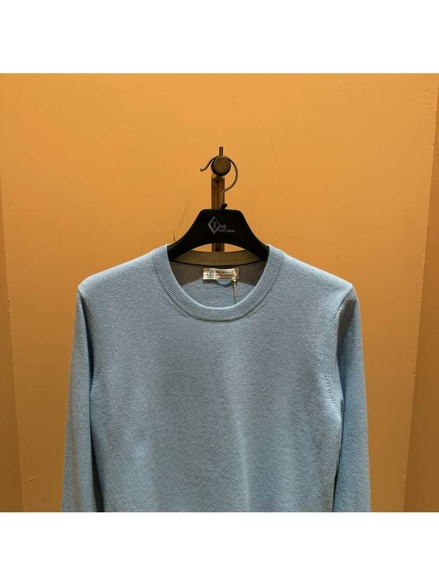 Round Neck Pure Cashmere Knit Top Light Blue - BRUNELLO CUCINELLI - BALAAN 3