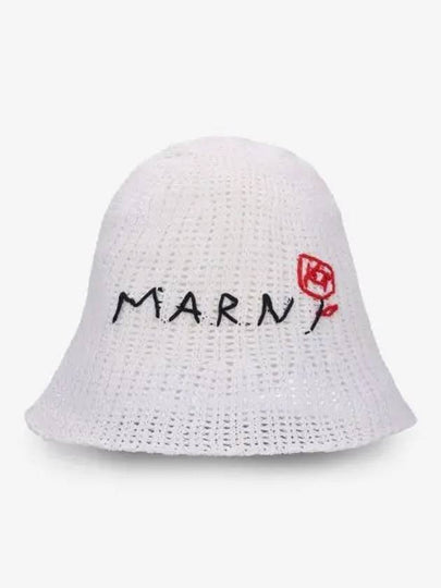 Embroidered Logo Cotton Bucket Hat White - MARNI - BALAAN 2