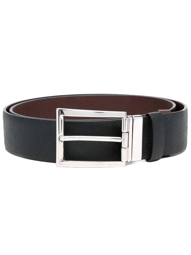 silver buckle saffiano leather belt black - PRADA - BALAAN.
