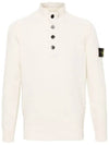 Wappen Patch Half Button Lambswool Knit Top Natural - STONE ISLAND - BALAAN 3