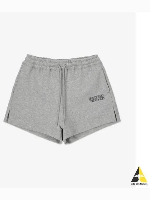 Women's Logo Drawstring Shorts Melange Grey - GANNI - BALAAN 2