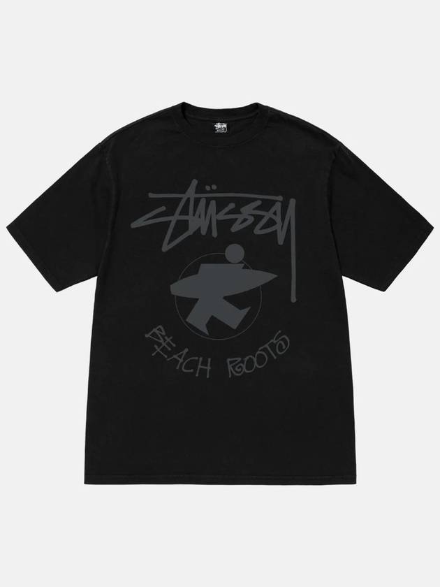 Beach Roots Pigment Dyed Cotton Short Sleeve T-Shirt Black - STUSSY - BALAAN 4