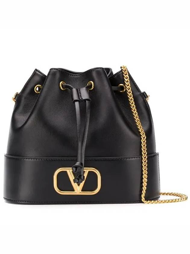 V Logo Signature Chain Napa Leather Bucket Bag Black - VALENTINO - BALAAN 2