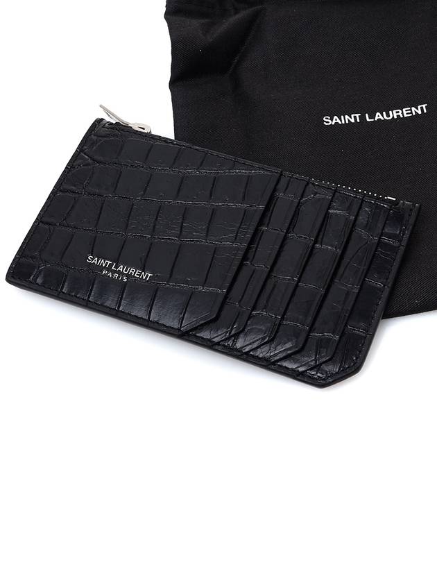 Crocodile Fragment Zipper Card Wallet Black - SAINT LAURENT - BALAAN 10