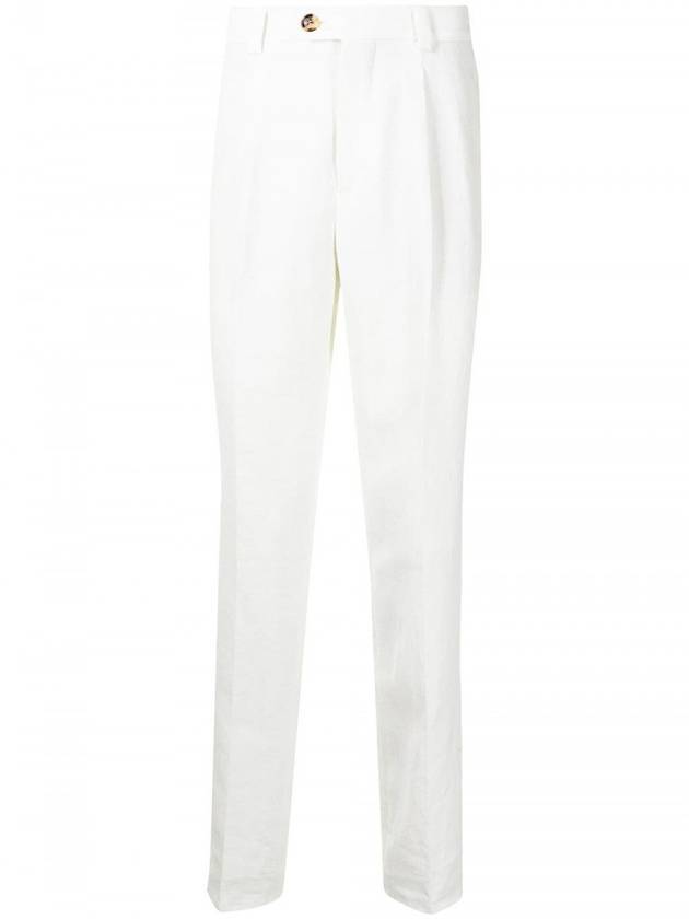 Men's Pintuck Linen Straight Pants White - BRUNELLO CUCINELLI - BALAAN 1