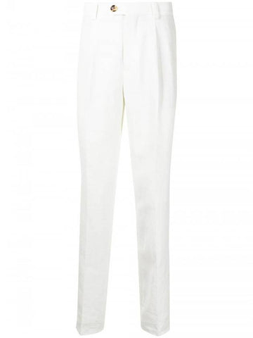 Men's Pintuck Linen Straight Pants White - BRUNELLO CUCINELLI - BALAAN 1