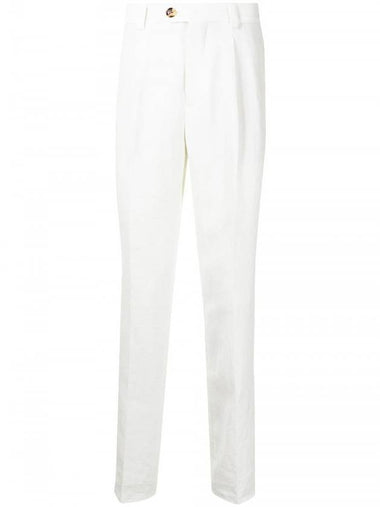 Men's Pintuck Linen Straight Pants White - BRUNELLO CUCINELLI - BALAAN 1