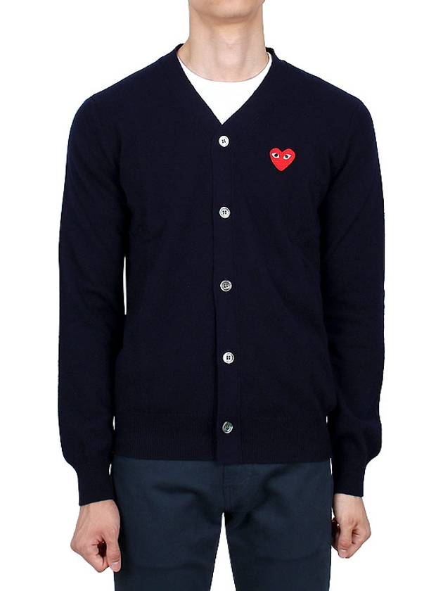 Play Red Waffen V-neck Cardigan Navy - COMME DES GARCONS - BALAAN 3