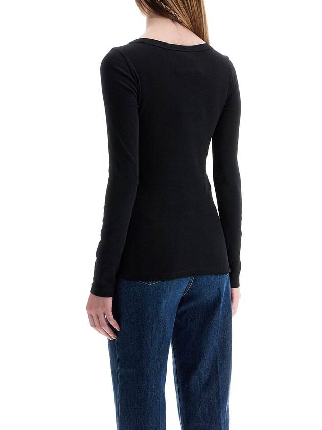 black organic cotton ribbed top with wide neckline - TOTEME - BALAAN 3