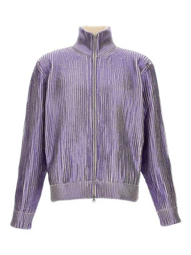 High Neck Zipper Ribbed Cotton Cardigan Purple - MAISON MARGIELA - BALAAN 2