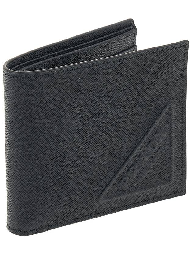 Triangle Logo Embossing Half Wallet Black - PRADA - BALAAN 3