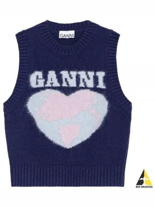 Logo Heart Gilet Vest Navy - GANNI - BALAAN 2