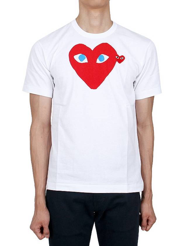 Play Men's Double Blue Eyes Heart Red Wappen Short Sleeve T-Shirt White - COMME DES GARCONS - BALAAN 3