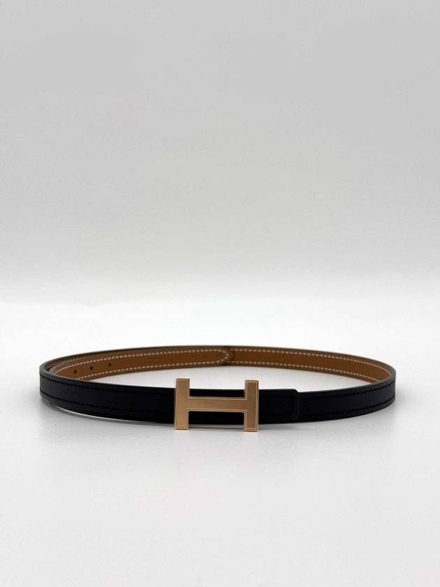 Women's Focus Buckle Reversible Leather Belt Black Rose Gold - HERMES - BALAAN 4