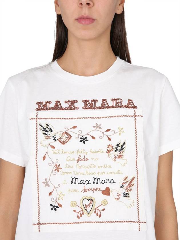 Women's Embroidered Cotton Short Sleeve T-Shirt Ivory - MAX MARA - BALAAN 5