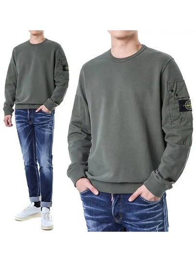 Brushed Organic Cotton Fleece Sweatshirt Green - STONE ISLAND - BALAAN 2