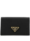 Saffiano Leather Triangle Logo Card Wallet Black - PRADA - BALAAN 2