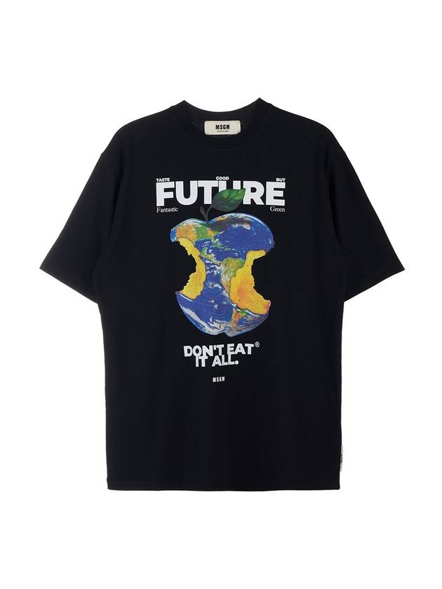 Women's Earth Apple Motif Cotton Short Sleeve T-Shirt Black - MSGM - BALAAN 11