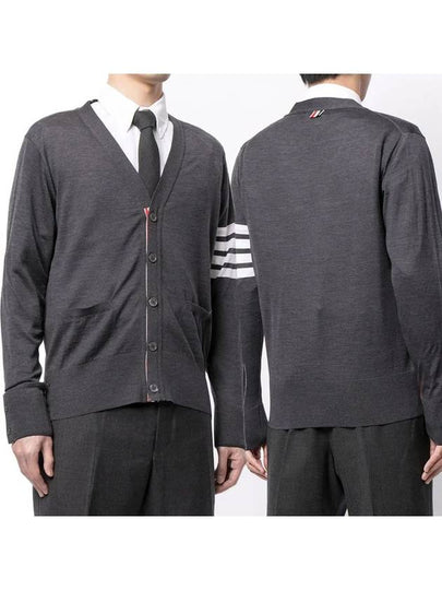 Men's Sustainable Classic Diagonal Wool Cardigan Dark Grey - THOM BROWNE - BALAAN 2