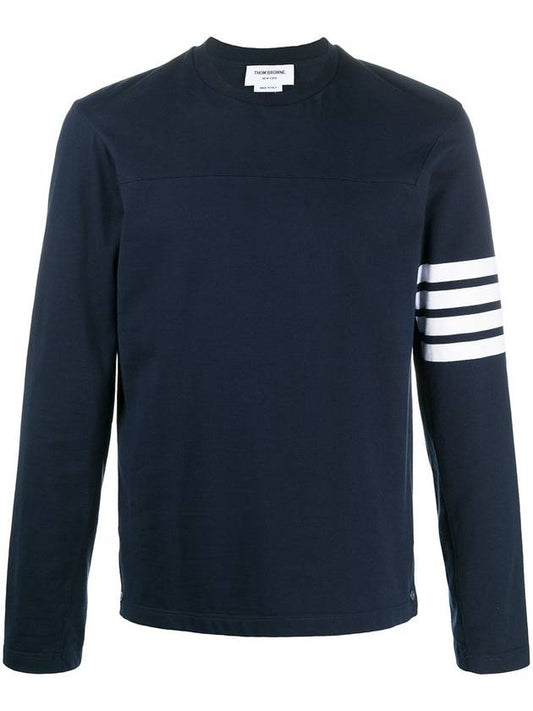 Men's Diagonal Armband Cotton Long Sleeve T-Shirt Navy - THOM BROWNE - BALAAN 1