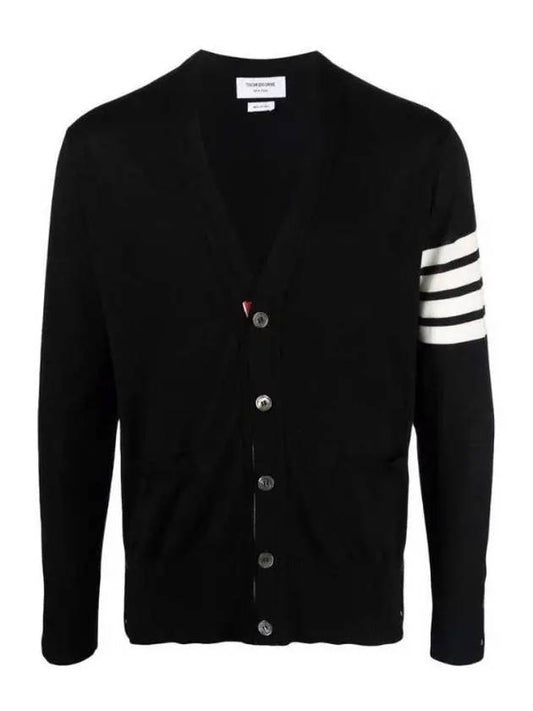 Men's Sustainable Classic Diagonal Wool Cardigan Black - THOM BROWNE - BALAAN 2