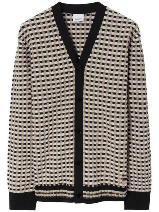 Check Pattern V-Neck Cardigan Beige - BURBERRY - BALAAN 1