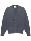 Red Heart Logo Merino Wool Cardigan Heather Grey - AMI - BALAAN 2