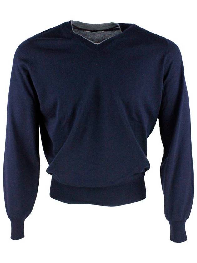 Men's V-neck Knit Top Deep Blue - BRUNELLO CUCINELLI - BALAAN 2