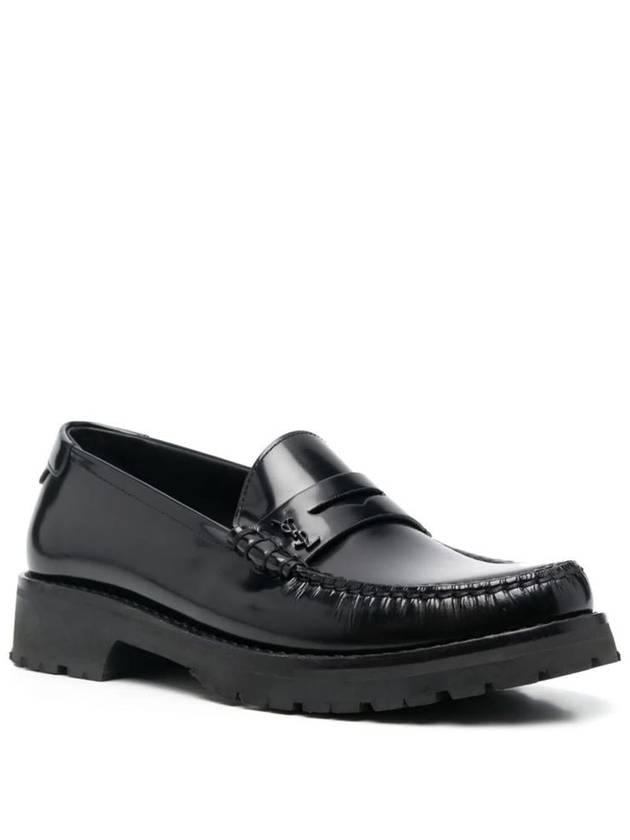 Women's Chunky Penny Slippers Smooth Leather Loafers Black - SAINT LAURENT - BALAAN 3