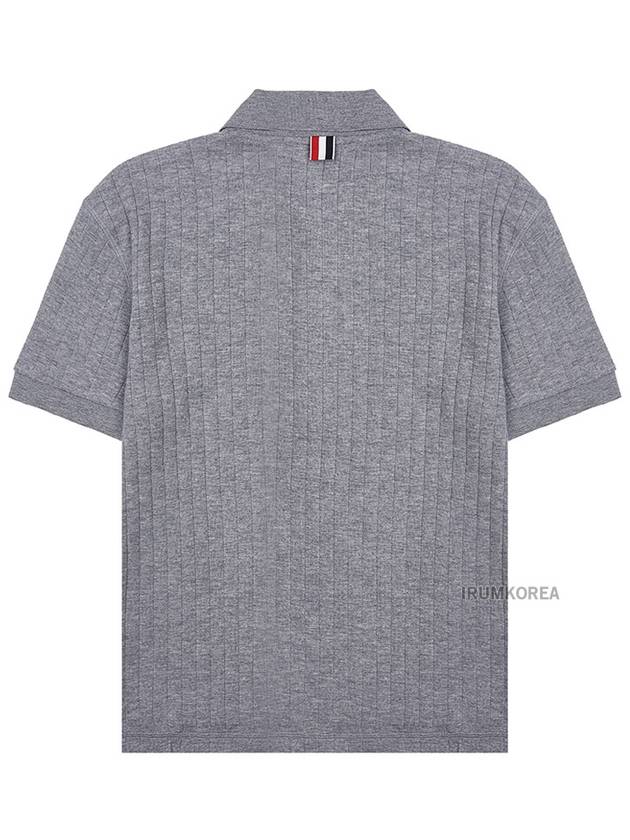 RWB Button Ribbed Polo Wool Knit Top Grey - THOM BROWNE - BALAAN 3