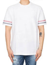 Textured Cotton Stripe Short Sleeve T-Shirt White - THOM BROWNE - BALAAN 7