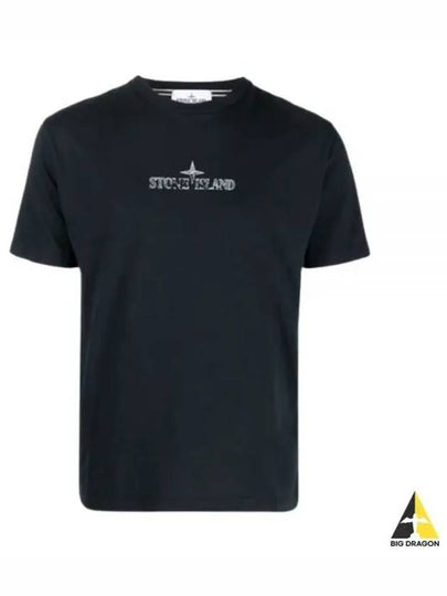 Logo Print Short Sleeve T-Shirt Navy Blue - STONE ISLAND - BALAAN 2