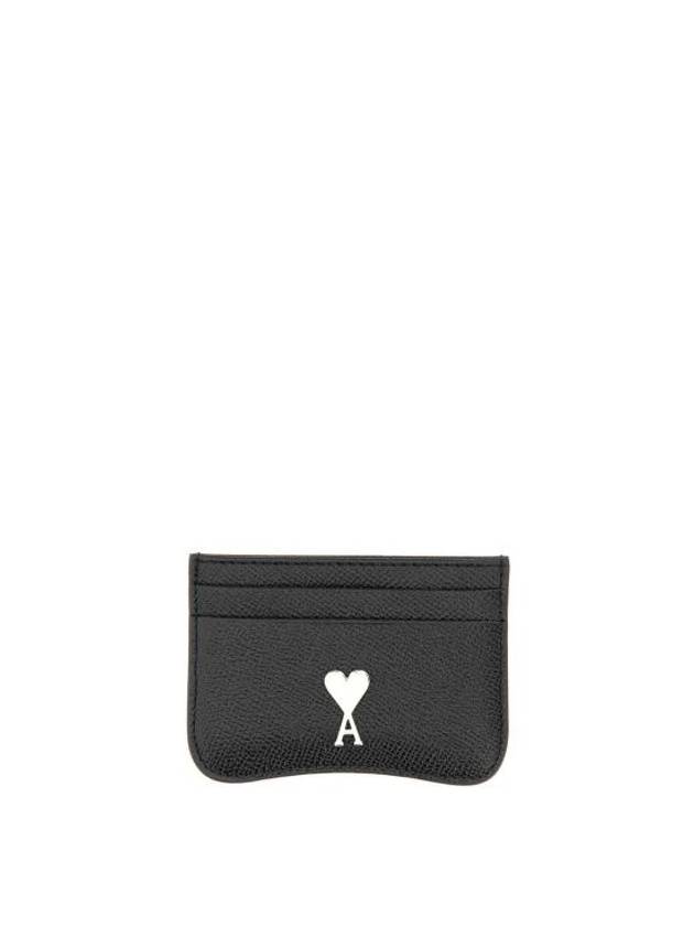 Metal Logo Leather Card Wallet Silver Black - AMI - BALAAN 1