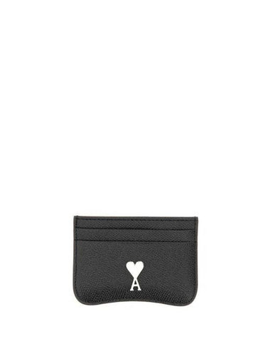 Metal Logo Leather Card Wallet Silver Black - AMI - BALAAN 1