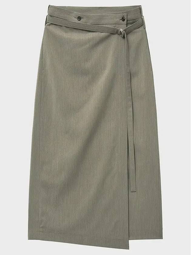 Belted Striped Wrap A-Line Skirt Khaki - NOIRER FOR WOMEN - BALAAN 3