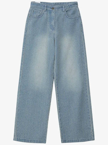 Damage Striped Wide Jeans Light Blue - NOIRER FOR WOMEN - BALAAN 1