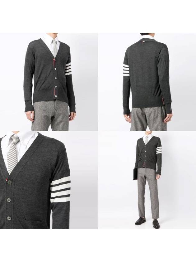 Men's Sustainable Classic Diagonal Wool Cardigan Dark Grey - THOM BROWNE - BALAAN 7