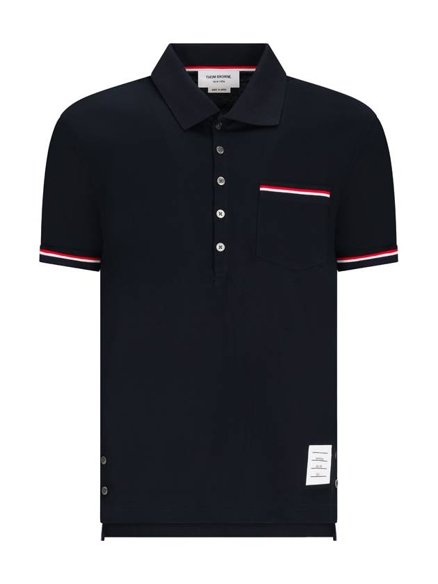 Men's Three Stripes Pocket Mercerized Short Sleeve Polo Shirt Navy - THOM BROWNE - BALAAN 2