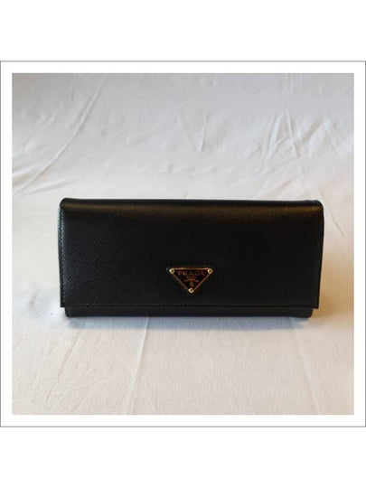 Saffiano Triangular Logo Flap Long Wallet Black - PRADA - BALAAN 2