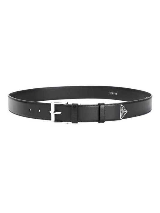 Triangle Logo Leather Belt Black - PRADA - BALAAN