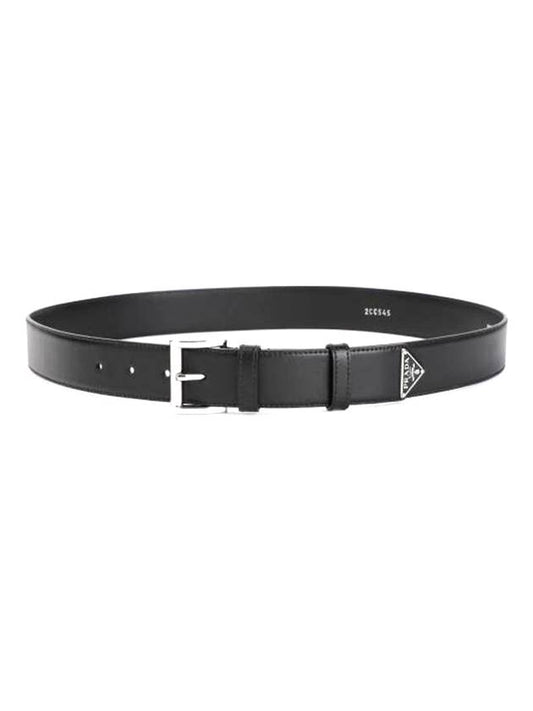 Triangle Logo Leather Belt Black - PRADA - BALAAN 1