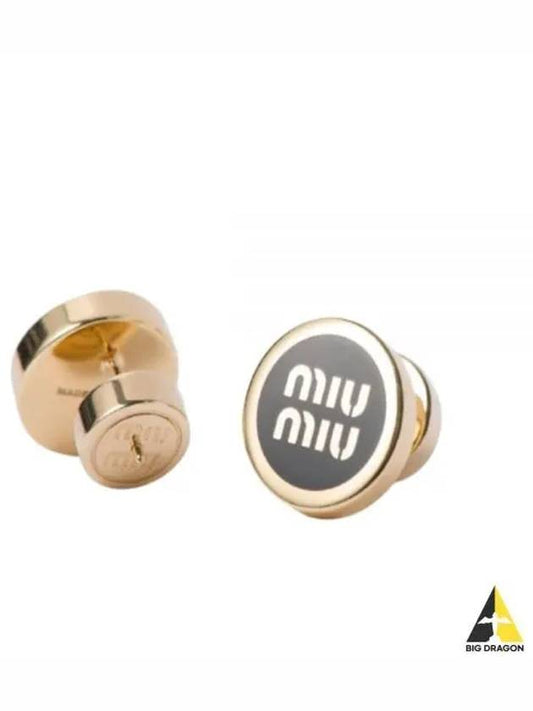 Enameled Metal Earrings Black Gold - MIU MIU - BALAAN 2