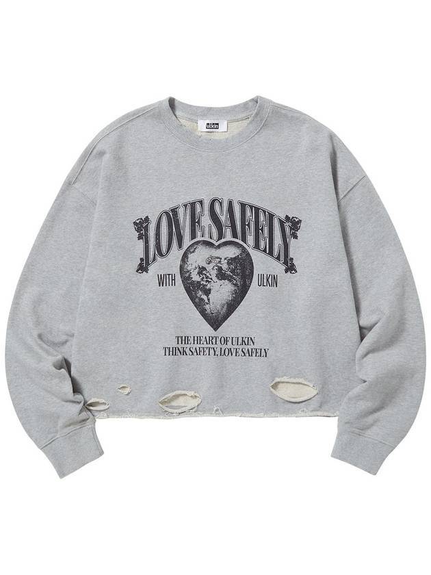 Destroy Love Safely Semi Crop Sweatshirt Grey - ULKIN - BALAAN 1